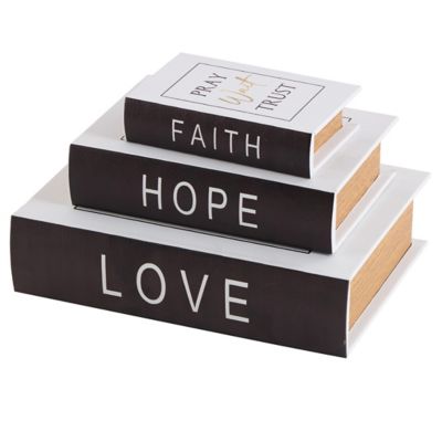 Image showing  Faux Leather Love, Hope, Faith Faux Book Storage Text Decorative Box