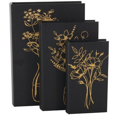Image showing  Faux Leather Outline Faux Book Storage Floral Decorative Box with Metallic Gold Accents