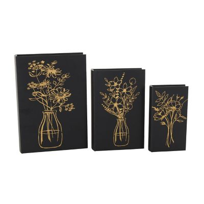 Image showing  Faux Leather Outline Faux Book Storage Floral Decorative Box with Metallic Gold Accents