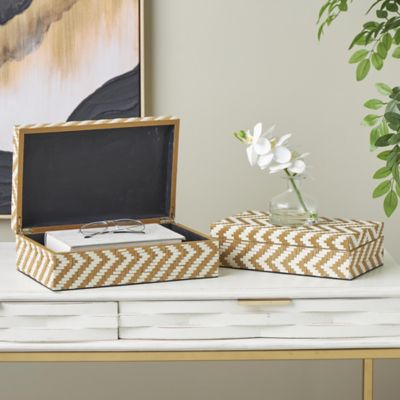 Harper & Willow Paper Handmade Woven Zig Zag Storage Geometric Decorative Box with Cream Accents
