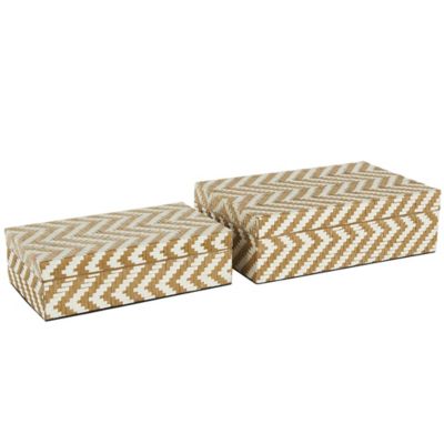 Image showing  Paper Handmade Woven Zig Zag Storage Geometric Decorative Box with Cream Accents