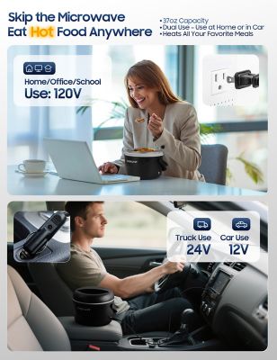 Image showing  37 oz. Electric Lunch Box, 80W Portable Food Warmer for Office & Travel - Includes Bag & Utensils