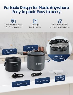 Image showing  37 oz. Electric Lunch Box, 80W Portable Food Warmer for Office & Travel - Includes Bag & Utensils