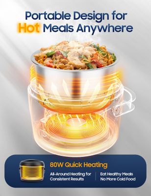 Image showing  37 oz. Electric Lunch Box, 80W Portable Food Warmer for Office & Travel - Includes Bag & Utensils