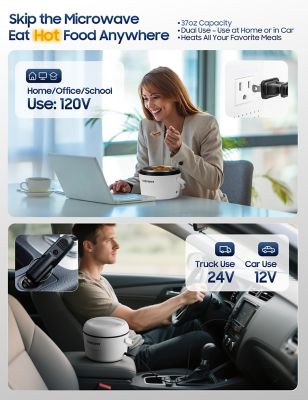 Image showing  37 oz. Electric Lunch Box, 80W Portable Food Warmer for Office & Travel - Includes Bag & Utensils