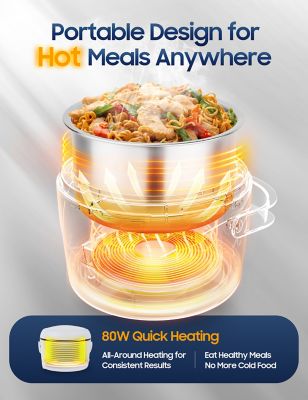 Image showing  37 oz. Electric Lunch Box, 80W Portable Food Warmer for Office & Travel - Includes Bag & Utensils