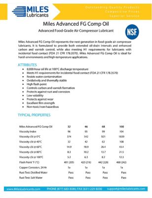 Image showing 1 th Miles Lubricants Miles Advanced Fg Comp Oil 100 Rotary Compressor Fluid Food Grade Synthetic, 16 oz./12, Case