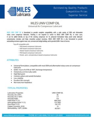 Image showing  Miles Univ Comp Oil Rotary Compressor Fluid Full Synthethic Pao Based (16 oz/12)(Case)