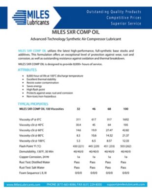 Image showing  Miles Sxr Comp Oil 68 Rotary Compressor Fluid Full Synthethic Pao Based 5 Gallon Pail
