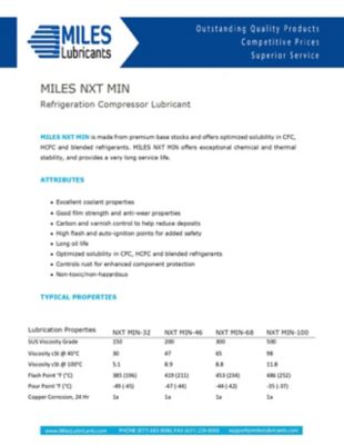 Image showing  Miles-Nxt Min 100 Refrigeration Compressor Lubricant Mineral-Oil-Based 5 Gallon Pail