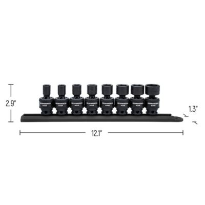 Image showing  8 pc. 3/8 in. Drive 6 Point Standard Universal Impact SAE Socket Set