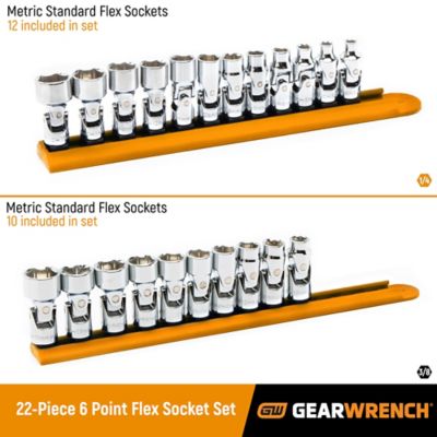 Image showing  22 pc. 1/4 in. and 3/8 in. Drive 6 Point Metric Flex Socket Set