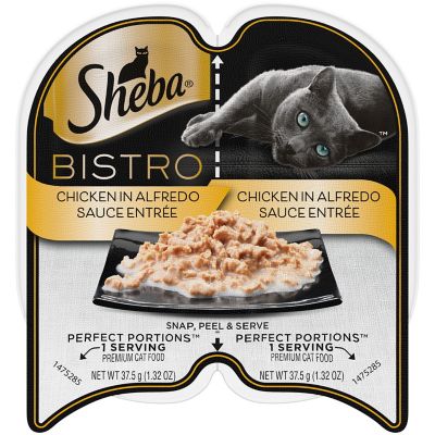 Sheba PERFECT PORTIONS Bistro Adult Wet Cat Food, Chicken in Alfredo Sauce Entree, (24) 2.6 oz. Twin-Pack Trays