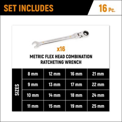 Image showing  16 pc. 90T 12 Point Flex Head Ratcheting Combination Metric Wrench Set