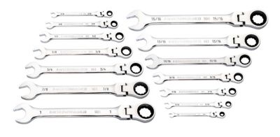 Image showing  14 pc. 90T 12 Poing Flex Head Ratcheting Combinaiton SAE Wrench Set