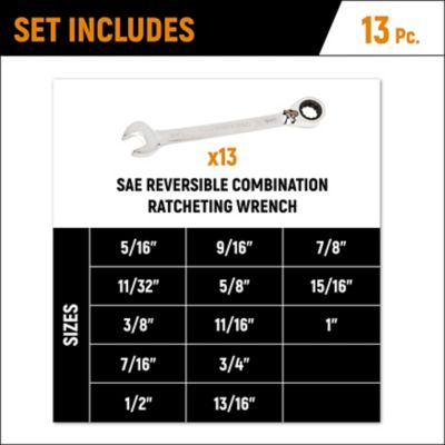 Image showing  13 pc. 72T 12 Point Reversible Ratcheting Combination SAE Wrench Set
