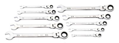 Image showing  10 pc. 90T 12 Point Flex Head Ratcheting Combination SAE Wrench Set