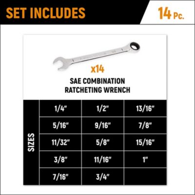 Image showing  14 pc. 90T 12 Point SAE Combination Ratcheting Wrench Set