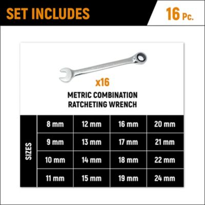 Image showing  16 pc. 72T 12 Point Ratcheting Combination Metric Wrench Set