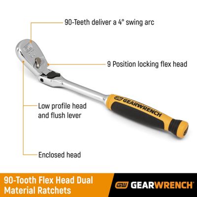 Image showing  3 pc. 1/4 in., 3/8 in. and 1/2 in. Drive 90T Dual Material Locking Flex Head Ratchet Set