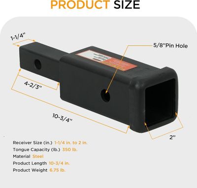 Image showing  1.25 in. to 2 in. Hitch Receiver Adapter