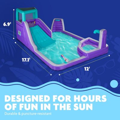 Image showing  Four Corner Inflatable Water Slide Park with Climbing Wall, Slide & Deep Pool - Purple