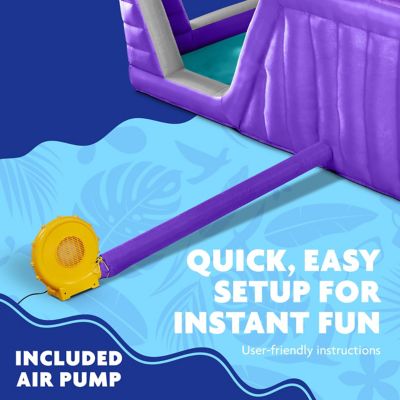Image showing 5 th Sunny & Fun Four Corner Inflatable Water Slide Park with Climbing Wall, Slide & Deep Pool - Purple
