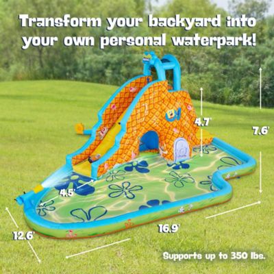 Image showing  SpongeBob Deluxe Inflatable Water Slide with Climbing Wall, Splash Down Pool & More