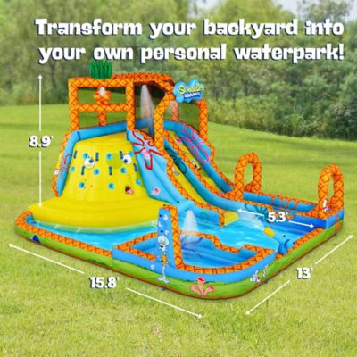 Image showing  SpongeBob Mega Climb N' Go Inflatable Water Slide with Climbing Wall, 2 Slides & More!