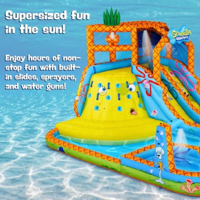 Image showing 6 th Sunny & Fun SpongeBob Mega Climb N' Go Inflatable Water Slide with Climbing Wall, 2 Slides & More!