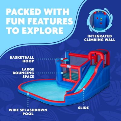 Image showing  Big Time Bounce-A-Round Inflatable Water Slide Park with Bounce House - Blue/Red