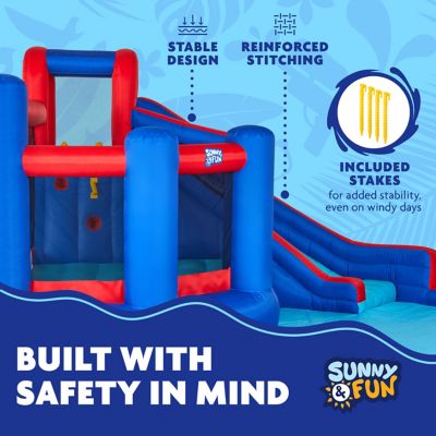 Image showing  Big Time Bounce-A-Round Inflatable Water Slide Park with Bounce House - Blue/Red