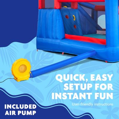 Image showing  Big Time Bounce-A-Round Inflatable Water Slide Park with Bounce House - Blue/Red