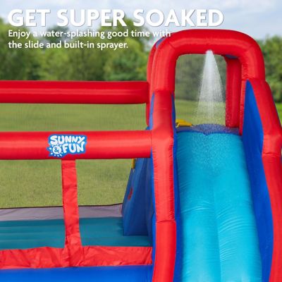 Image showing 5 th Sunny & Fun Big Time Bounce-A-Round Inflatable Water Slide Park with Bounce House - Blue/Red