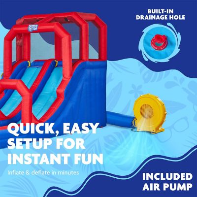Image showing 5 th Sunny & Fun Mega Climb N' Go Inflatable Water Slide Park with Climbing Wall & Pool - Red/Blue