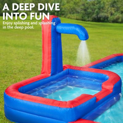 Image showing 6 th Sunny & Fun Mega Climb N' Go Inflatable Water Slide Park with Climbing Wall & Pool - Red/Blue