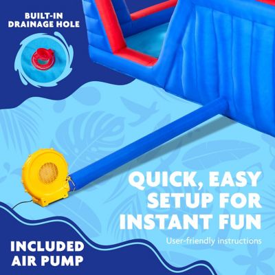 Image showing  Four Corner Inflatable Water Slide Park with Climbing Wall, Slide & Deep Pool - Red/Blue