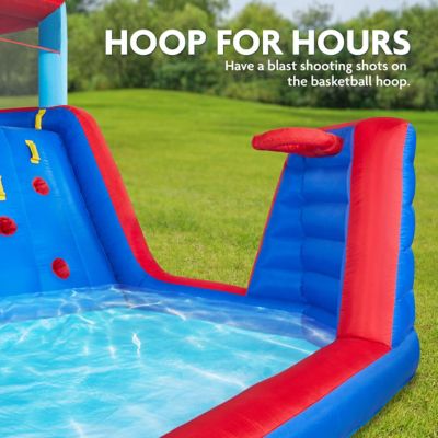 Image showing 6 th Sunny & Fun Four Corner Inflatable Water Slide Park with Climbing Wall, Slide & Deep Pool - Red/Blue