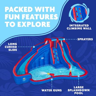 Image showing  Double Dip Inflatable Water Slide Park with Climbing Wall, 2 Slides & Splash Pool