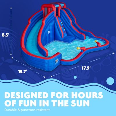 Image showing  Double Dip Inflatable Water Slide Park with Climbing Wall, 2 Slides & Splash Pool