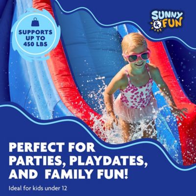 Image showing  Double Dip Inflatable Water Slide Park with Climbing Wall, 2 Slides & Splash Pool