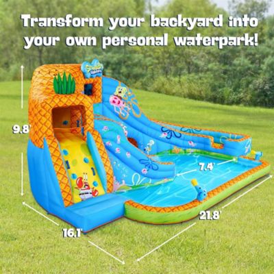 Image showing  SpongeBob Deluxe Inflatable Water Slide with Climbing Wall, 2 Slides & Splash Pool