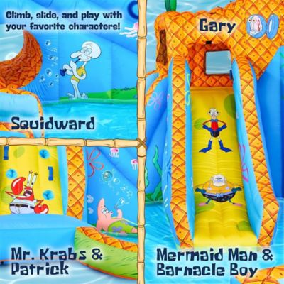 Image showing  SpongeBob Deluxe Inflatable Water Slide with Climbing Wall, 2 Slides & Splash Pool