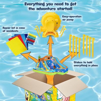 Image showing  SpongeBob Deluxe Inflatable Water Slide with Climbing Wall, 2 Slides & Splash Pool