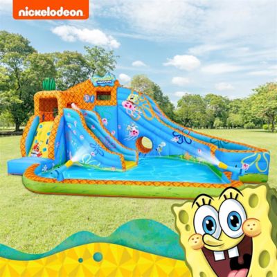 Image showing 5 th Sunny & Fun SpongeBob Deluxe Inflatable Water Slide with Climbing Wall, 2 Slides & Splash Pool