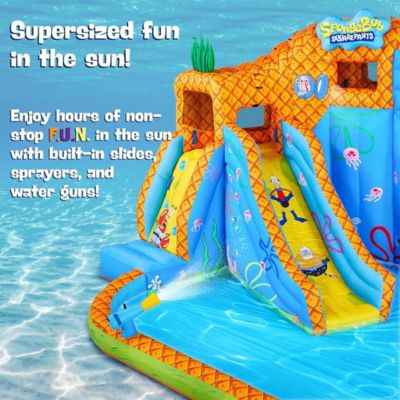 Image showing 6 th Sunny & Fun SpongeBob Deluxe Inflatable Water Slide with Climbing Wall, 2 Slides & Splash Pool