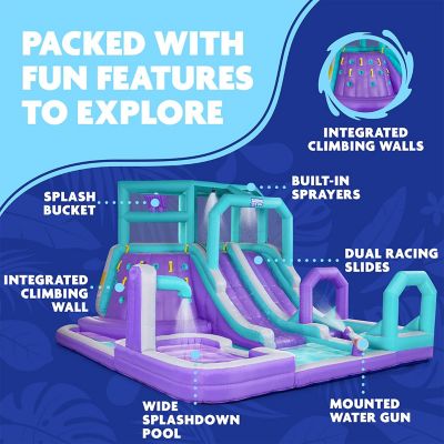 Image showing  Mega Climb N' Go Inflatable Water Slide Park with Climbing Wall & Pool - Purple