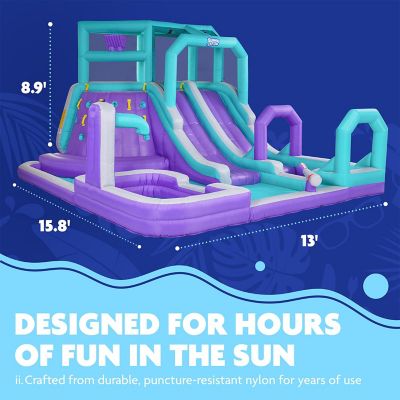 Image showing  Mega Climb N' Go Inflatable Water Slide Park with Climbing Wall & Pool - Purple