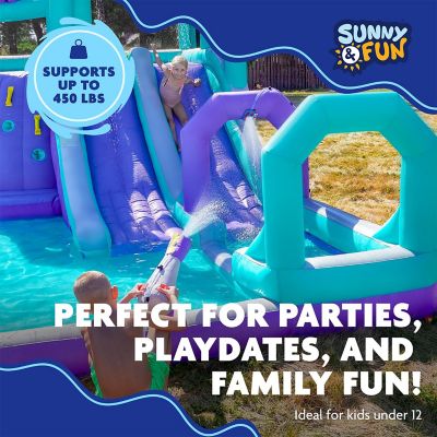 Image showing  Mega Climb N' Go Inflatable Water Slide Park with Climbing Wall & Pool - Purple