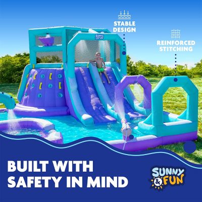 Image showing  Mega Climb N' Go Inflatable Water Slide Park with Climbing Wall & Pool - Purple